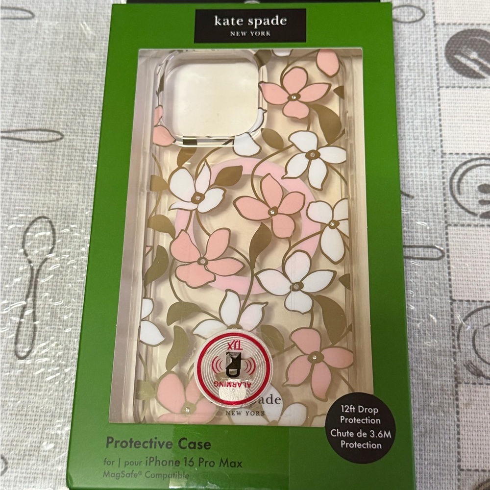 Kate Spade Floral Protective Case for iPhone 16 Pro Max - Pink and Gold